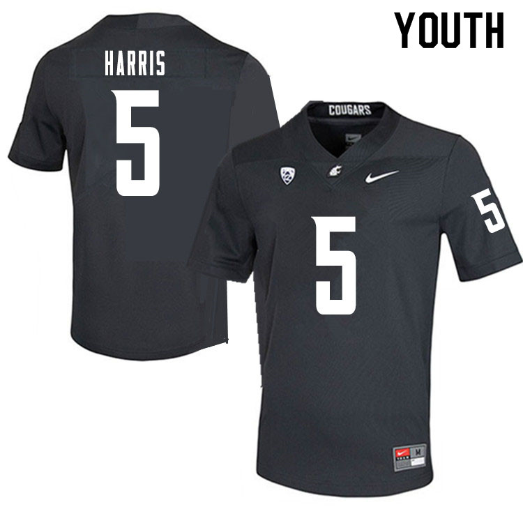 Youth #5 Travell Harris Washington State Cougars College Football Jerseys Sale-Charcoal